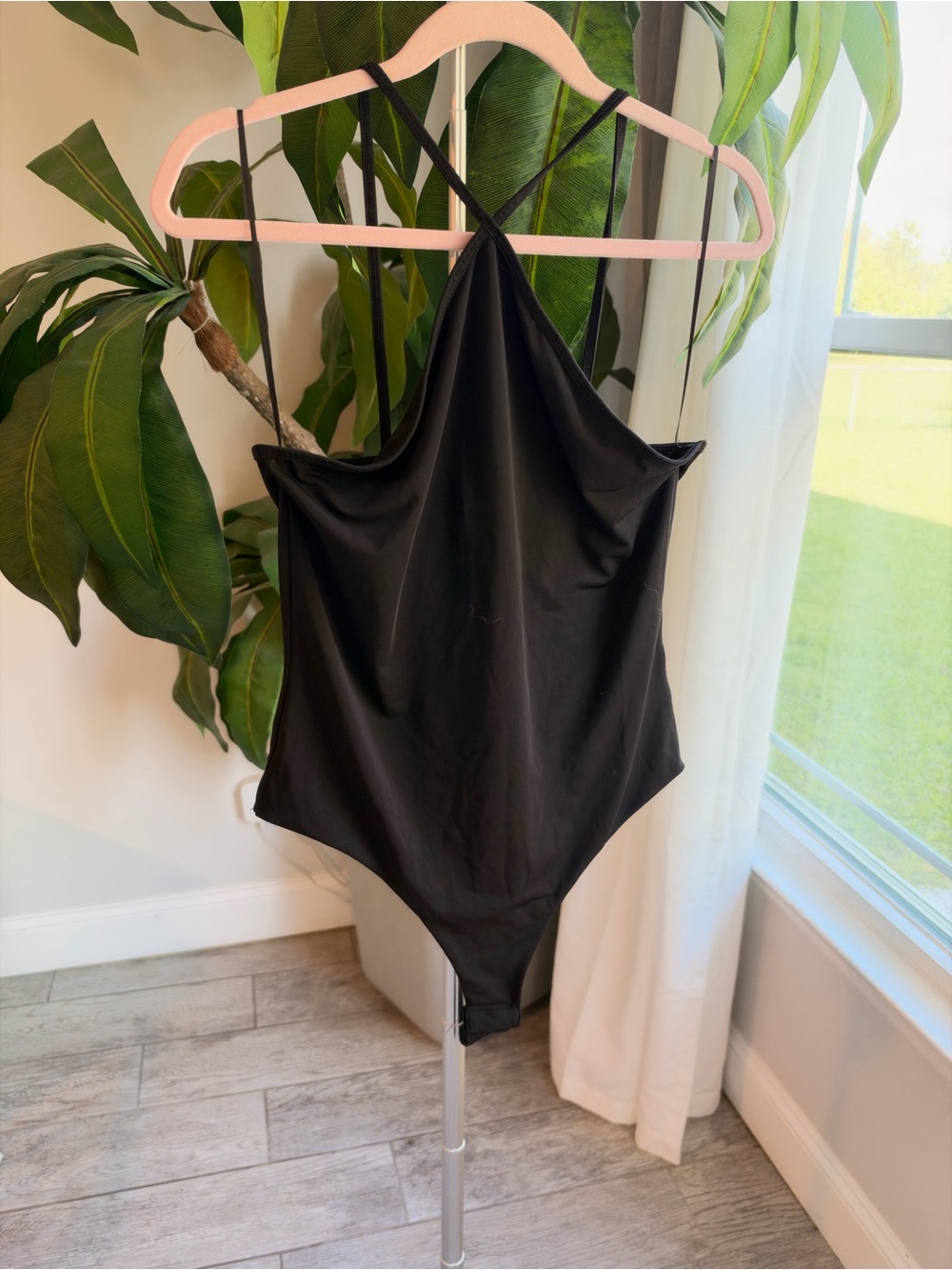 H&M Black One-Piece Bodysuit with Crisscross Straps